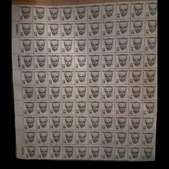 MNH 1980 Sinclair Lewis, American Novelist, Scott #1856 Sheet of 100 14c Stamps - Picture 2 of 2